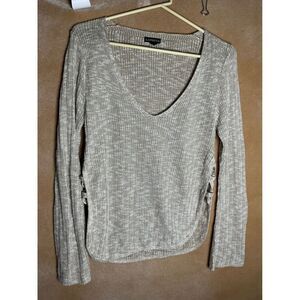 EXPRESS Knit Sweater V Neck Lace Up Sides Beige Casual Women's Size S